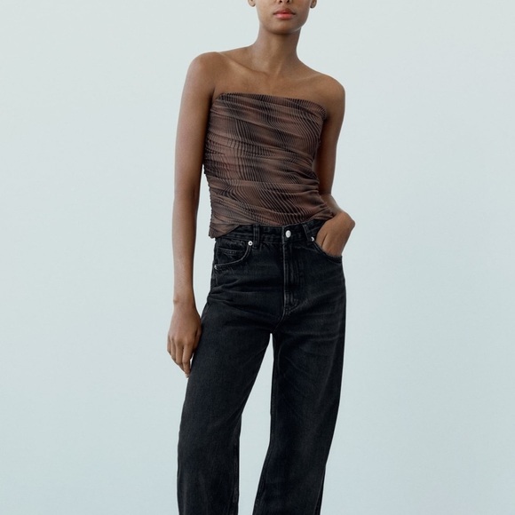 💟ZARA PRINTED STRAPLESS TULLE TOP - Picture 1 of 5